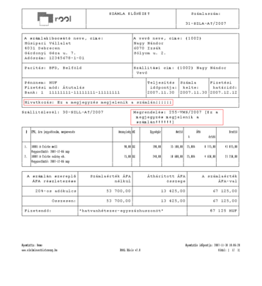 számlán megjelenő hivatkozás