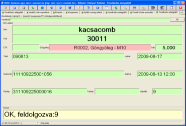Vonalkódos adatgyűjtő - göngyöleg csere