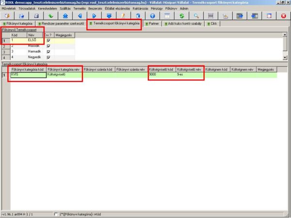 Termékcsoport főkönyvi kategória